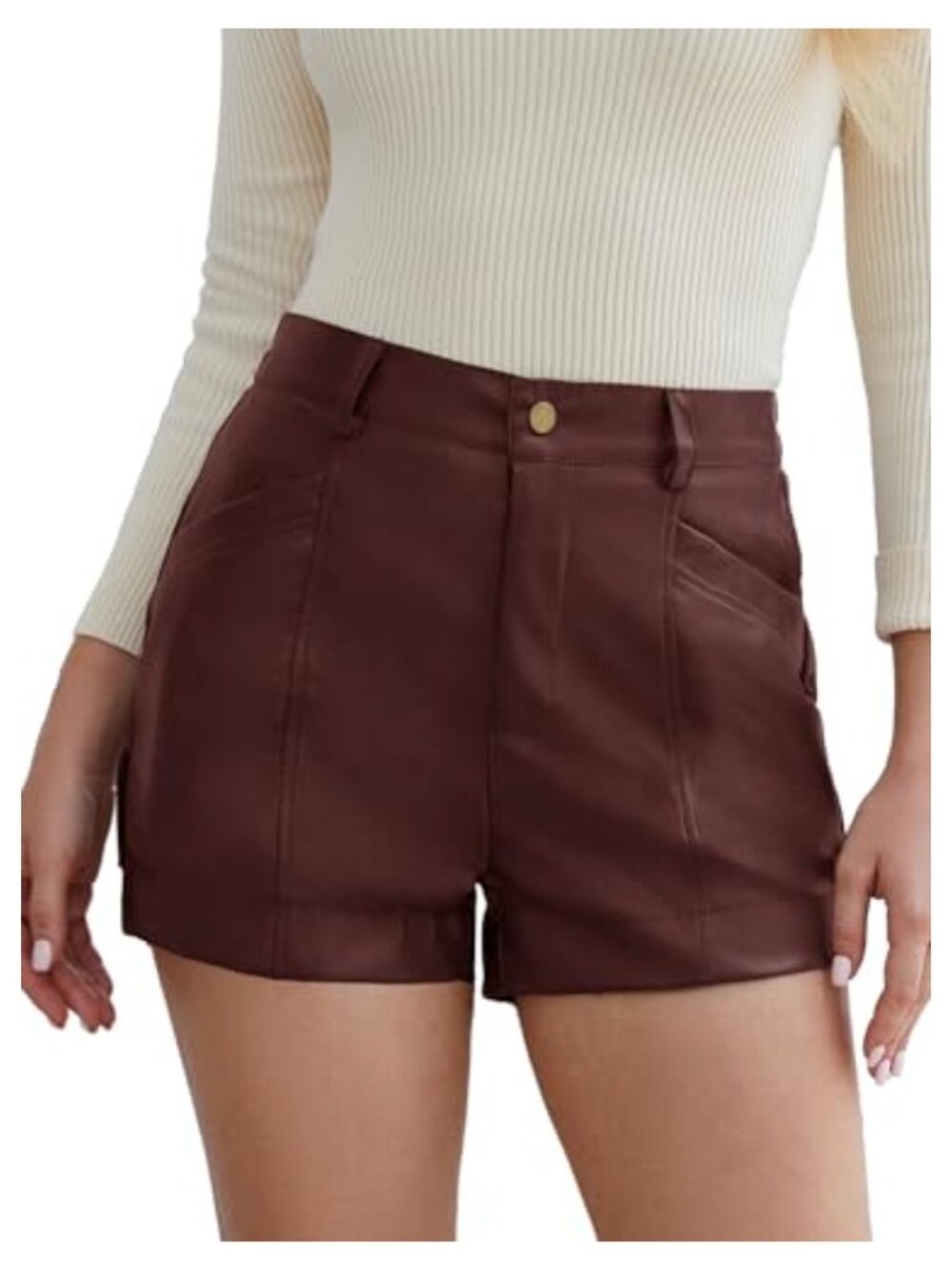 Faux Leather Shorts High Waisted Dressy Stretchy Pull On Women